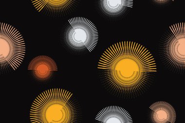 Tekrarlanan fırça darbeleriyle yapılan kusursuz, soyut arka plan deseni dairesel şekiller oluşturuyor. Modern, eğlenceli ve renkli vektör sanatı.