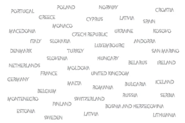 Европейские Названия Стран Написаны Акварелью Серый Цвет Слов Белом Фоне — стоковый вектор