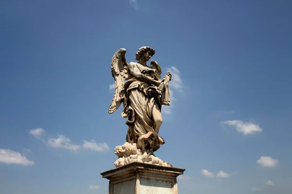 Statua Dell Angelo Roma Con Sfondo Celeste Sul Ponte Sant — Foto Stock