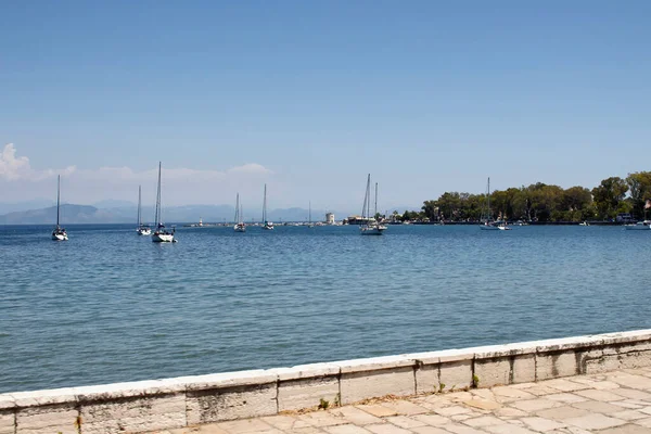 Pohled Jachty Zátoce Korfu Kerkyra — Stock fotografie