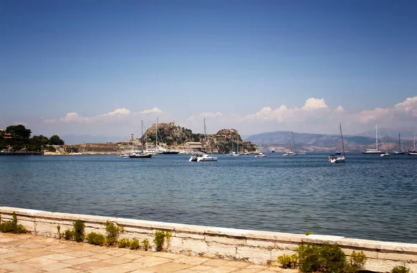 Vista Fortaleza Histórica Yates Corfú Kerkyra — Foto de Stock