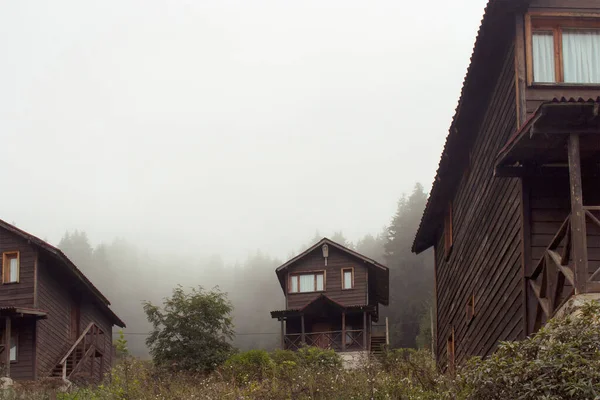 Vue Des Maisons Bois Sur Haut Plateau Des Arbres Dans — Photo