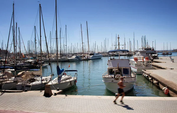 Palma de Mallorca marinası tarafından işletilen adam. Birçok yat park etti. Batı Akdeniz 'de, İspanya' nın Mayorka adasının merkezi ve tatil beldesi..