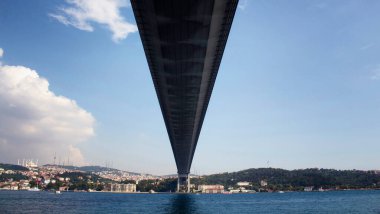 İstanbul 'daki İstanbul Boğaz Köprüsü ve Asyalı tarafının alt manzarası. Güneşli bir yaz günü..