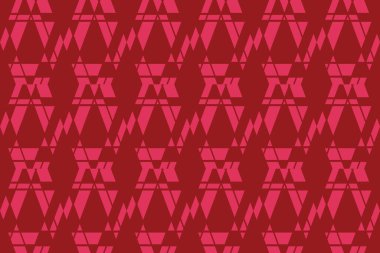 Pembe ve kırmızı renklerde geometrik şekillerle yapılmış kusursuz, soyut bir arkaplan deseni. Cesur ve modern vektör sanatı.