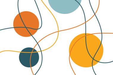 Soyut, arkaplan şekli kıvrımlı, renkli çizgiler ve daire şekilleriyle yapılmış. Modern, eğlenceli vektör sanatı.