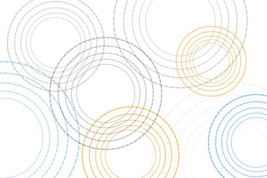 Gri, turuncu, mavi renklerde yuvarlak geometrik şekillerle yapılan soyut arkaplan deseni. Oyuncu, modaya uygun, basit ve modern vektör sanatı.