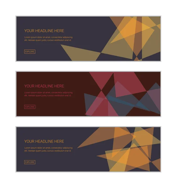 Ağ pankartı dizayn şablonu soyut arkaplanlardan oluşan şeffaf üçgen şekilleri birbiri üzerine yerleştirerek oluşturulmuştur. Modern ve geometrik vektör sanatı.