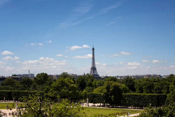 Eyfel Kulesi Paris Şehir Manzarasının Havadan Görüntüsü Konik Işlenmiş Demir — Stok fotoğraf