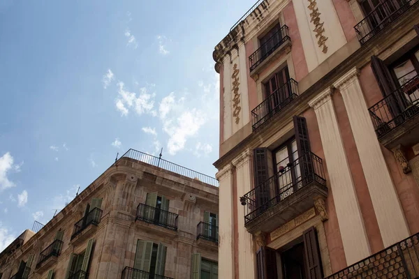 Bottom View Old Historical Traditional Buildings Showing Spanish Catalan Architectural — Stock Photo, Image