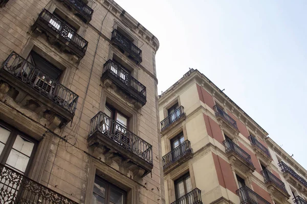 Bottom View Old Historical Traditional Buildings Showing Spanish Catalan Architectural — Stock Photo, Image