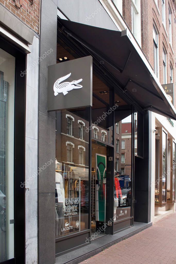 View of international French company's store on luxury shopping street named 