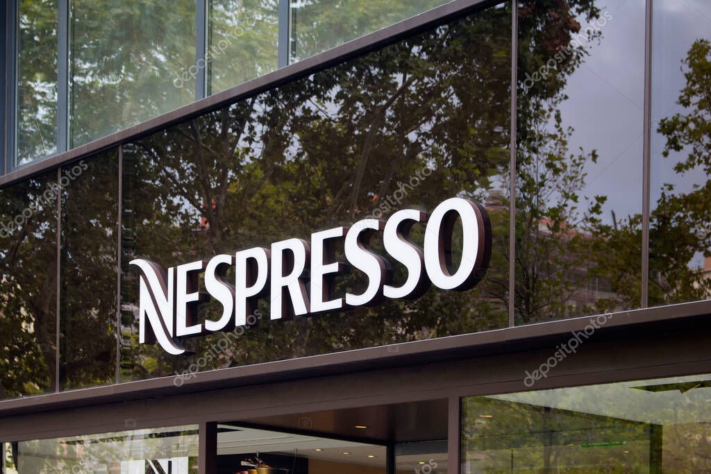 View of famous, Swiss coffee brand's store on street called 
