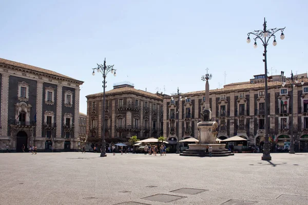 Kilátás Piazza Del Duomo Fontana Dell Elefante Catania Város Olaszország — Stock Fotó