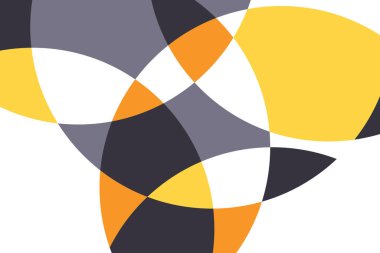 Soyut arkaplan deseni renkli dairesel geometrik şekillerle yapılmış. Modern, oyuncu, modaya uygun ve eğlenceli vektör sanatı sarı ve gri renklerde.