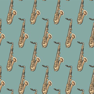 Dikişsiz desenli saksafon aleti, vektör