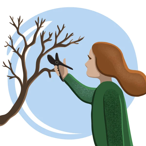 Жінка Садівництво Обрізка Дерева Вектор — стоковий вектор