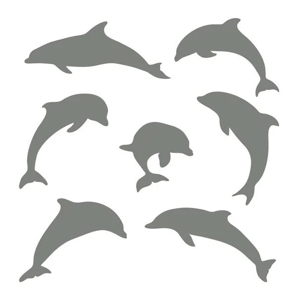 Set Dolphins Silhouettes Vector — Stock Vector
