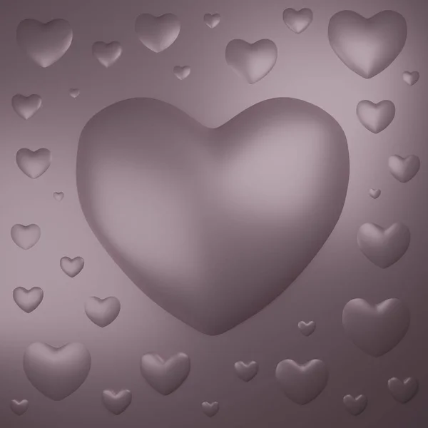 Glossy purple hearts background 3D render