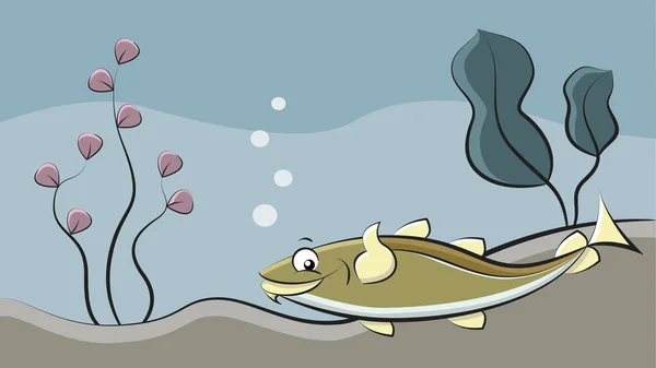 Sfondo Felice Cartone Animato Merluzzo Pesce — Vettoriale Stock