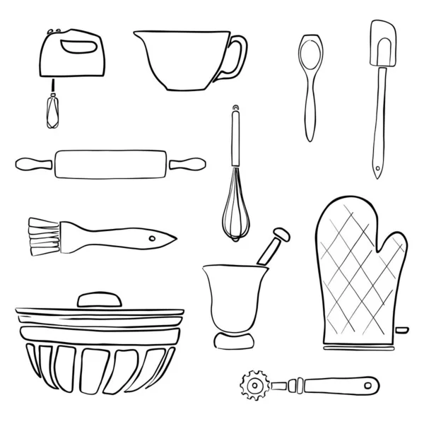 线艺术烘焙用品草图 — 图库矢量图片