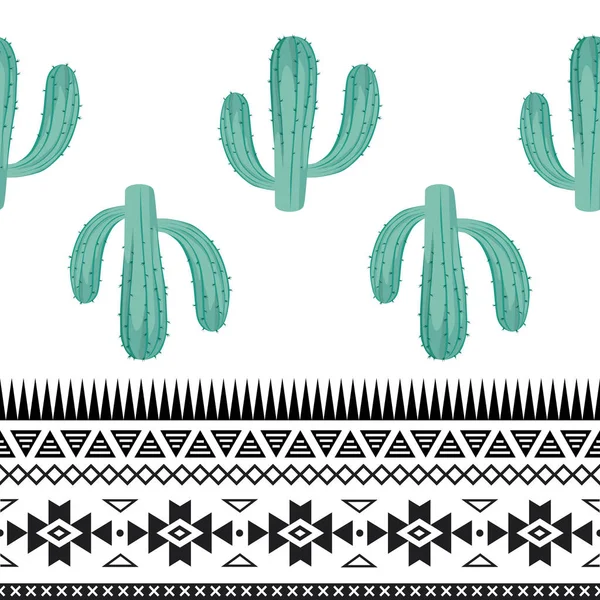 Patrón Vectorial Sin Costuras Con Cactus Mexicanos Dibujados Mano Ornamento — Vector de stock