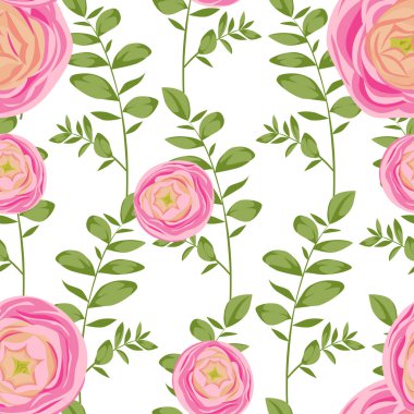 Doğal vektör beyaz arka plan üzerinde pembe Düğünçiçeği ve okaliptüs dalları ile seamless modeli. Moda düğün tasarım, kartları, kağıt ve diğer için kullanılabilir