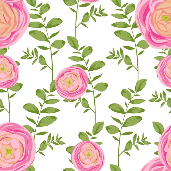 Doğal vektör beyaz arka plan üzerinde pembe Düğünçiçeği ve okaliptüs dalları ile seamless modeli. Moda düğün tasarım, kartları, kağıt ve diğer için kullanılabilir