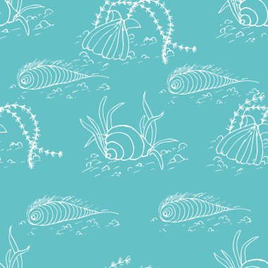 Sorunsuz vektör desen el ile deniz kabuklarını çizilmiş. Robot resim, grafik, tasarım