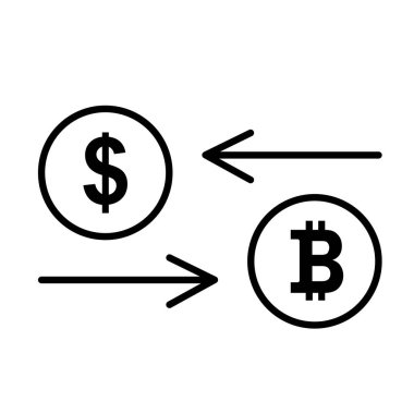 Dolar ve bitcoin para vektör çizimi. Takas simgesi. Düz tasarım biçim vektör çizimi.
