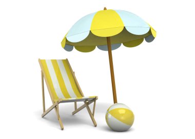 deck chair and umbrella, summer on beach clipart
