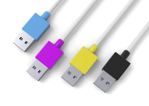 Cabos Usb Isolados Fundo Branco — Fotografia de Stock