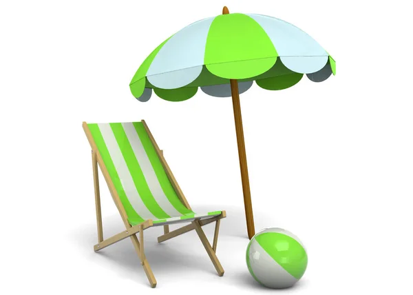 Chaise Longue Parasol Été Sur Plage — Photo