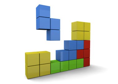 3D illustration of colorful cubes tetris game clipart