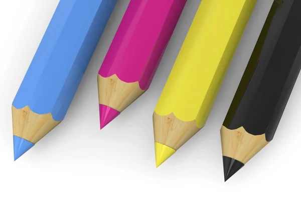 Crayons Cmyk Colorés Sur Fond Blanc Illustration — Photo