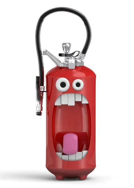 Extintor Fogo Vermelho Caráter Cara Assustada Ilustração — Fotografia de Stock