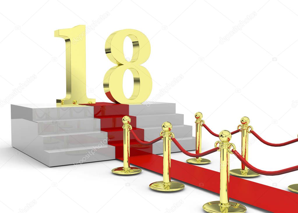 18 Happy Birthday, 3D illustration of red carpet on stairs 