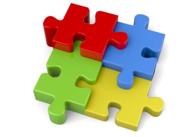 renkli Puzzle parçaları, 3d çizim 