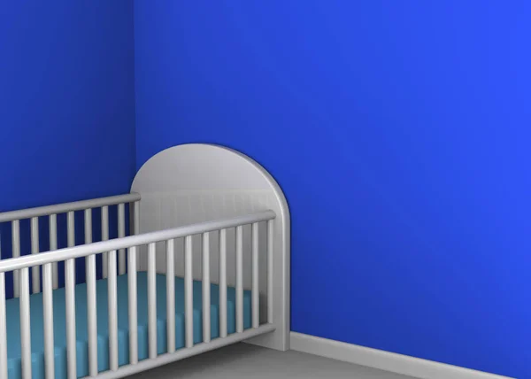 Cuna Cama Para Bebé Recién Nacido Habitación Con Paredes Azules — Foto de Stock
