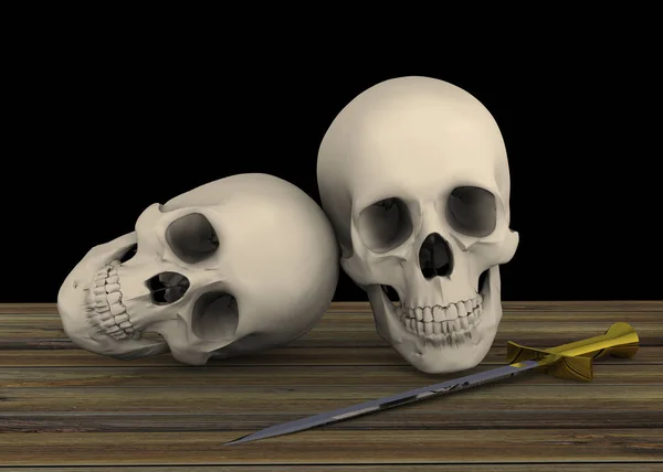 Zwei Piraten Schädel Und Sworf Messer — Stockfoto