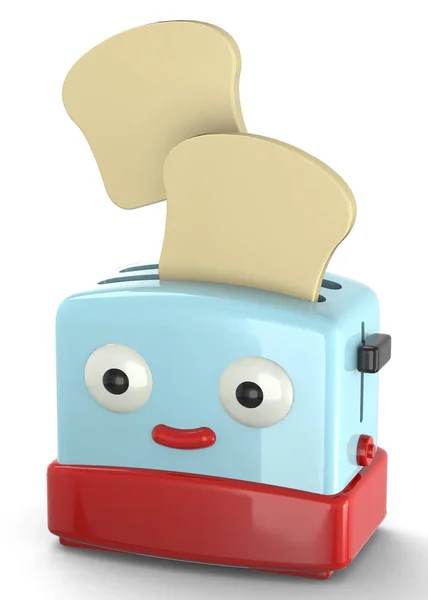 Modrá Toustovač Charakter Ilustrace Chleba Toustovač — Stock fotografie