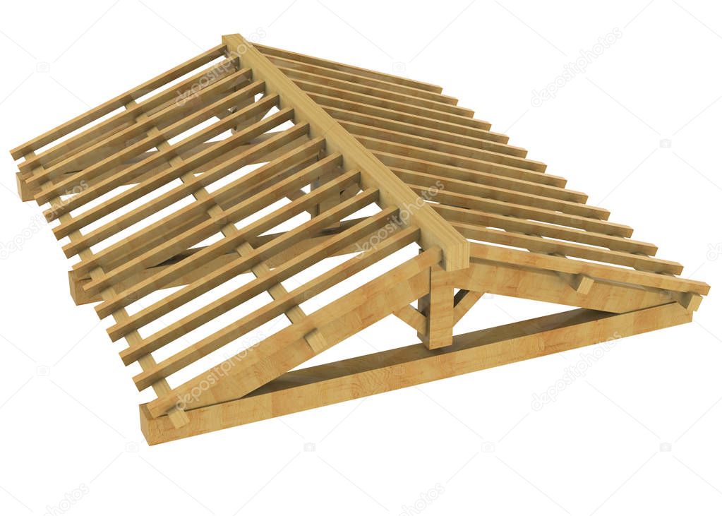 Building wooden Roof, 3D illustration