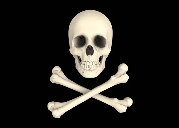 Pirat Skallen Huvudet Med Ben Svart Bakgrund — Stockfoto