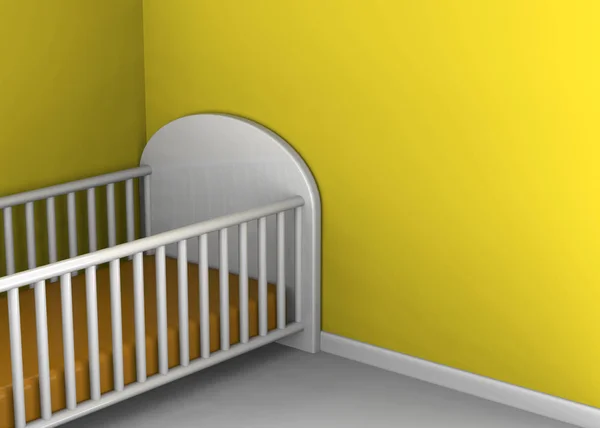 Seng Krybbe Til Nyfødt Baby Værelse Med Gule Vægge - Stock-foto