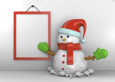 Kardan adam önünde duvar - 3d