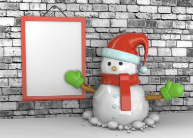 Kardan adam önünde duvar - 3d