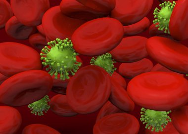 Virüs ve kırmızı kan hücreleri - 3d