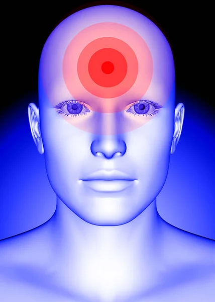 human face with red spot. Headache - 3D