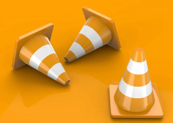 Traffic Cones - 3D on orange