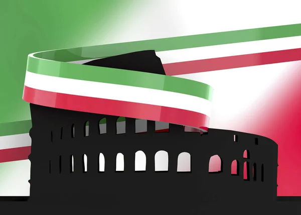 Coliseu e Itália Bandeira - 3D — Fotografia de Stock